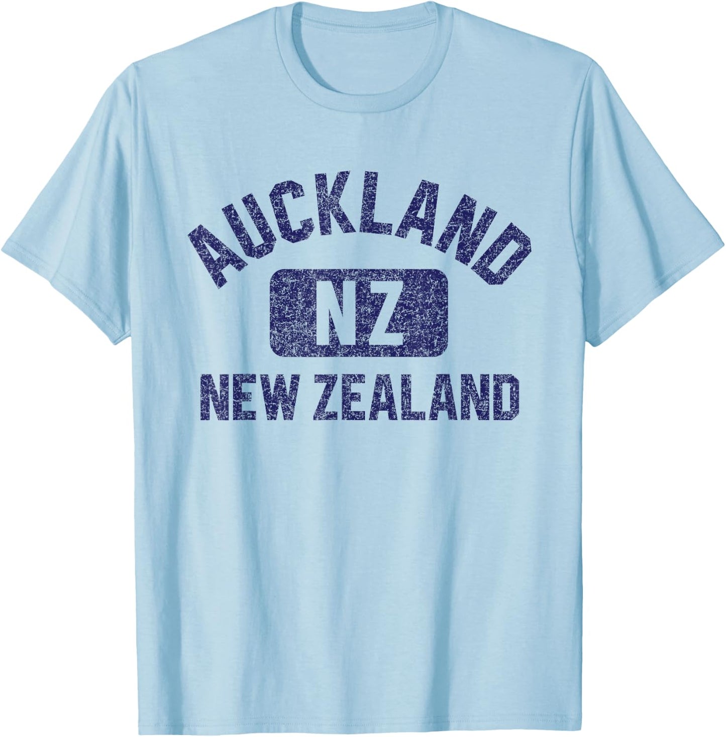Auckland New Zealand Gym Style Distressed Dark Blue Print T-Shirt - T-Shirt | Light Blue