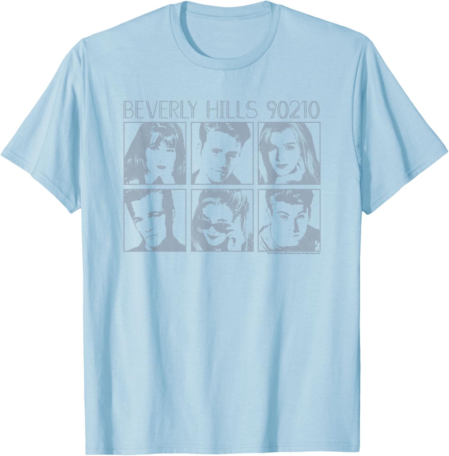 Beverly Hills 90210 Group Shot Sketch Portraits T-Shirt - T-Shirt | Light Blue