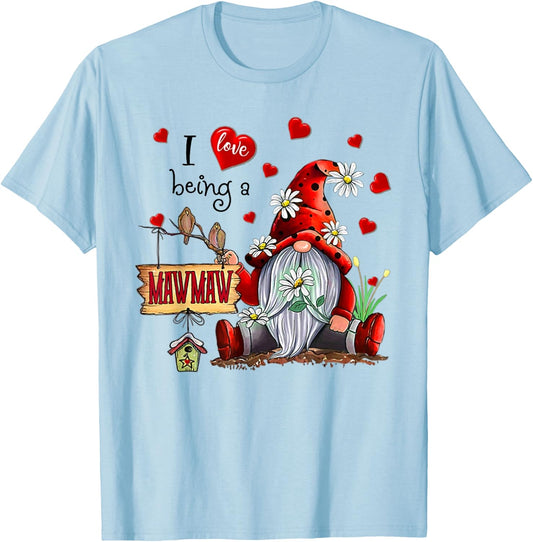 I LOVE BEING A MAWMAW - Gnome Daisy Heart T-Shirt - T-Shirt | Light Blue
