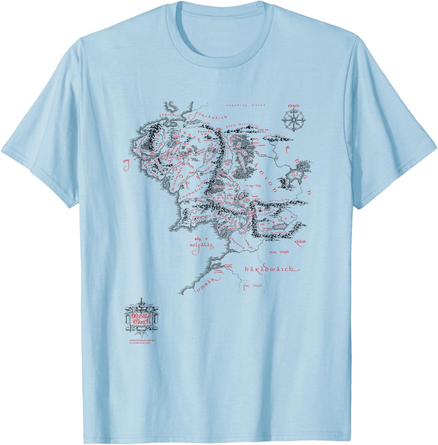 The Lord of The Rings Middle Earth Map Fantasy Movie T-Shirt - T-Shirt | Light Blue