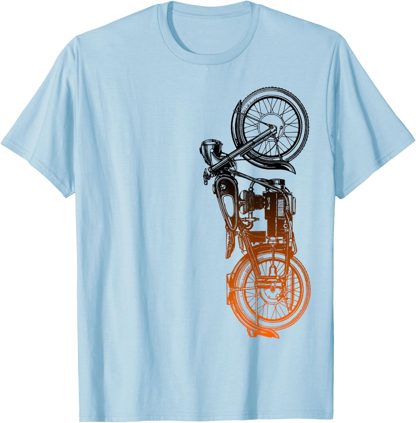 Vintage Retro Black Motorcycle Orange Ombre T-Shirt - T-Shirt | Light Blue