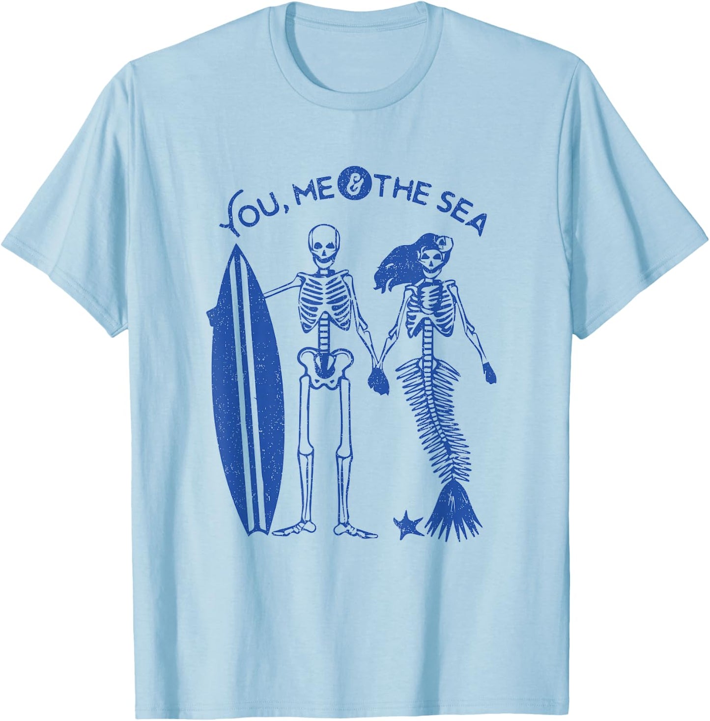 Mermaid Skeleton Island Surf Skull Shirt T-Shirt - T-Shirt | Light Blue