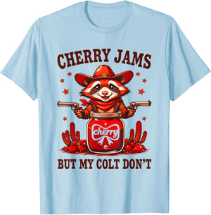 Funny Cherry Jam Cowboy Sheriff Raccoon Men Women Friend T-Shirt - T-Shirt | Light Blue