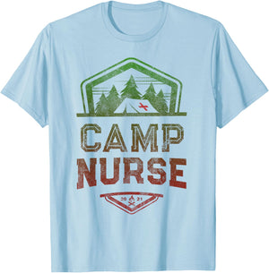 Vintage CAMP NURSE Staff Summer FOMO Campground Crew RN T-Shirt - T-Shirt | Light Blue