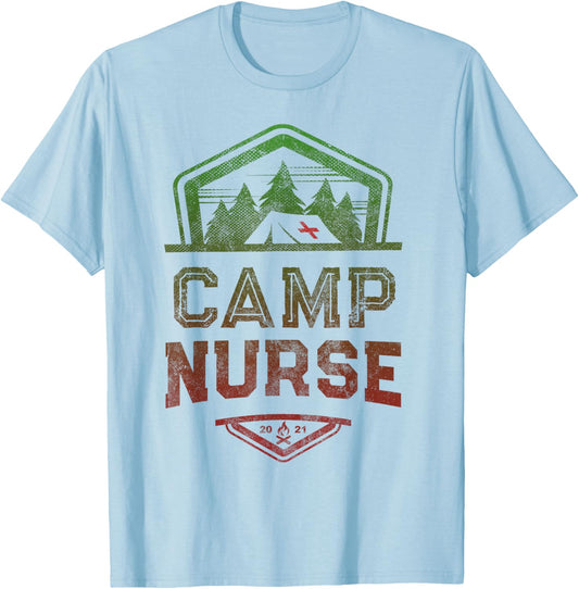 Vintage CAMP NURSE Staff Summer FOMO Campground Crew RN T-Shirt - T-Shirt | Light Blue