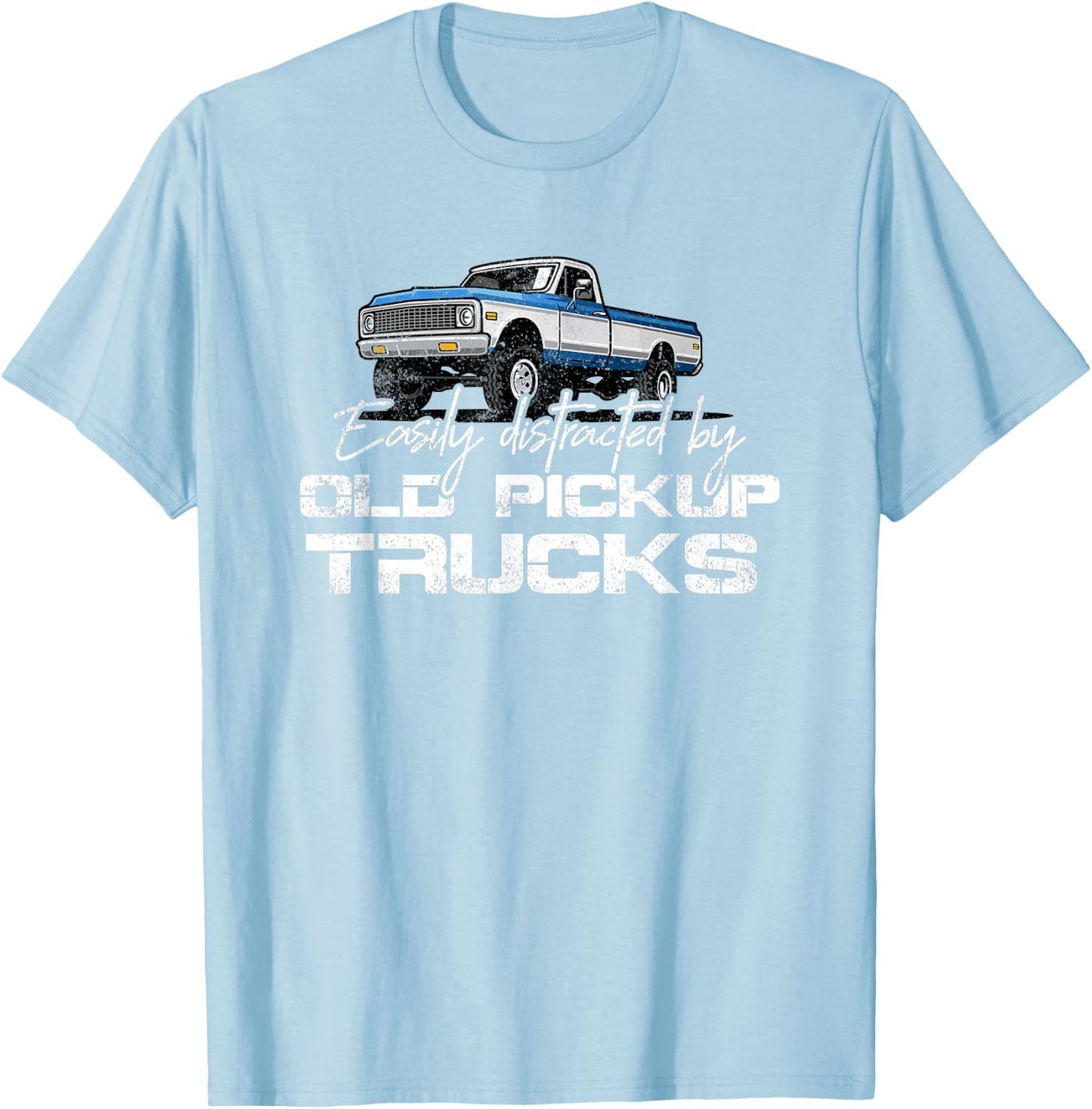Easily Distracted By Old Pickup Trucks Shirt Retro T-Shirt - T-Shirt | Light Blue