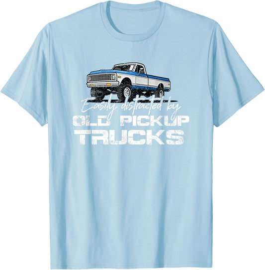 Easily Distracted By Old Pickup Trucks Shirt Retro T-Shirt - T-Shirt | Light Blue