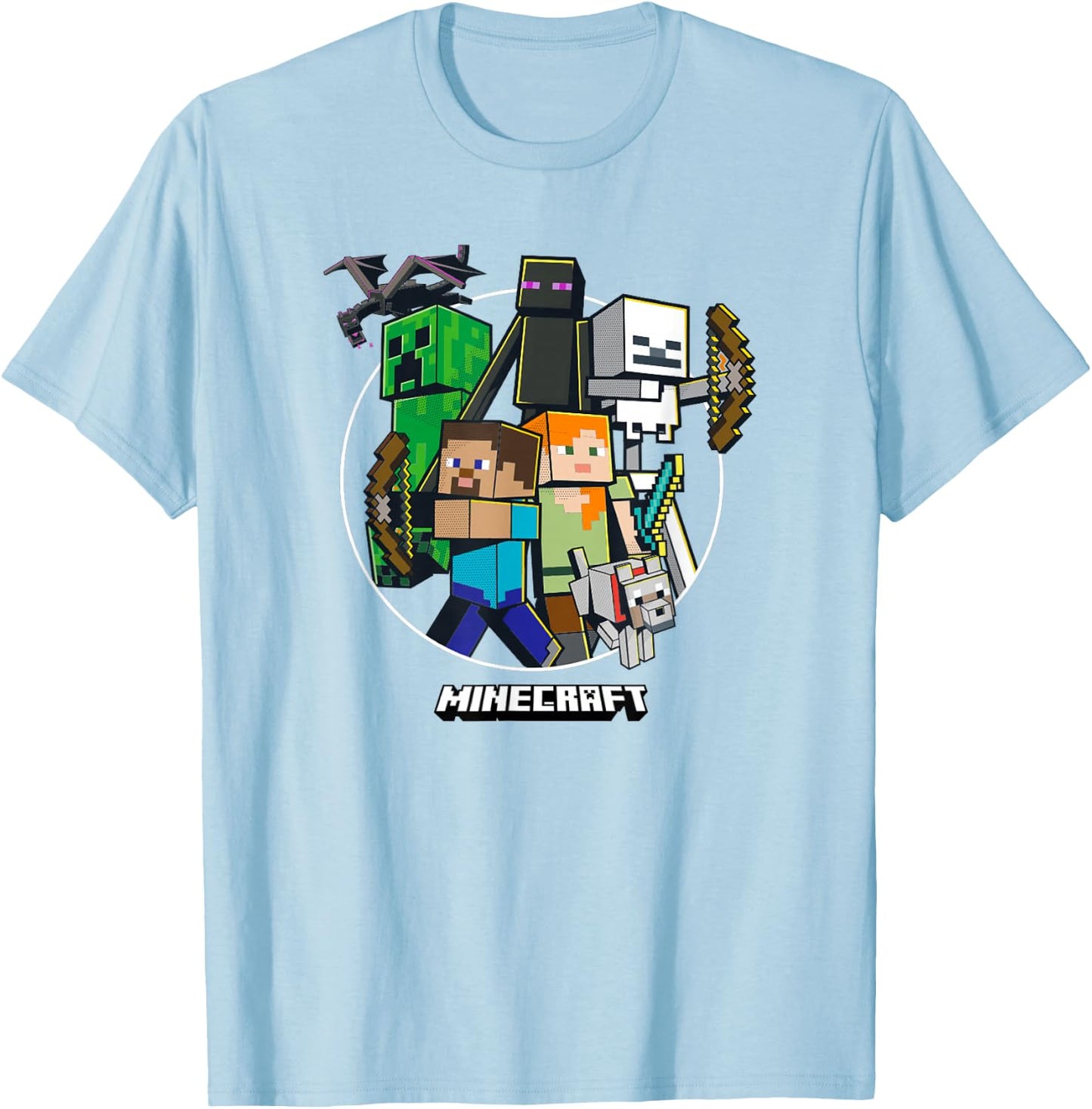 Minecraft Character Group Circle Logo T-Shirt - T-Shirt | Light Blue