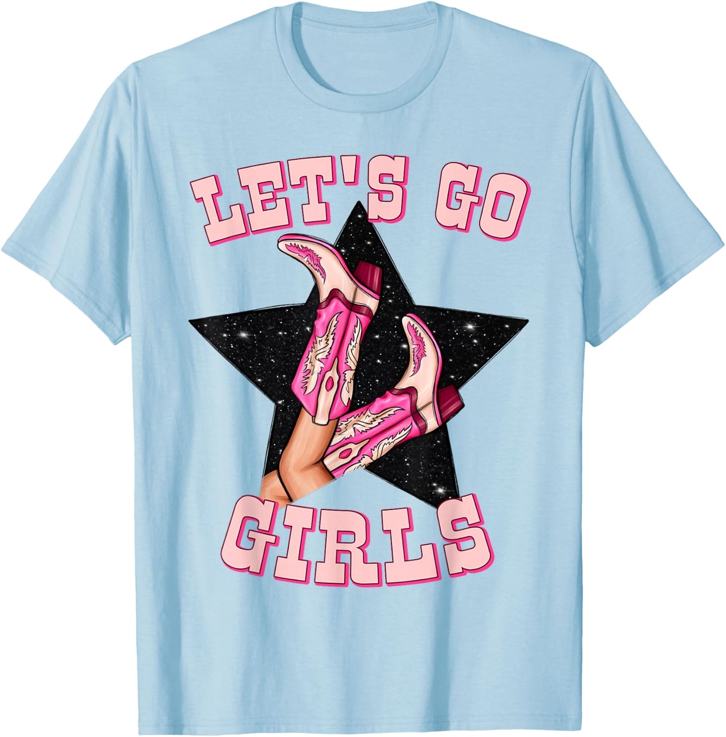 Let's Go Girls Bride Squad Pink Western Bachelorette Party T-Shirt - T-Shirt | Light Blue