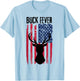 Deer American Flag Patriotic Buck Fever Hunting Hunters Hunt T-Shirt - T-Shirt | Light Blue