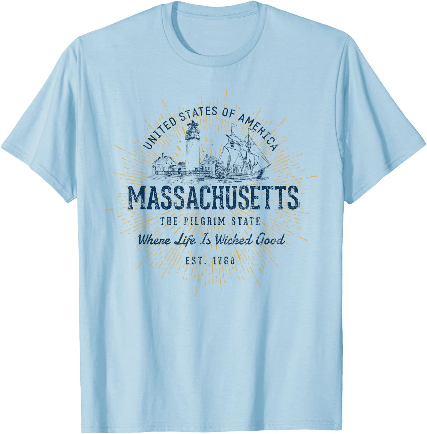 Vintage State of Massachusetts Retro T-Shirt - T-Shirt | Light Blue