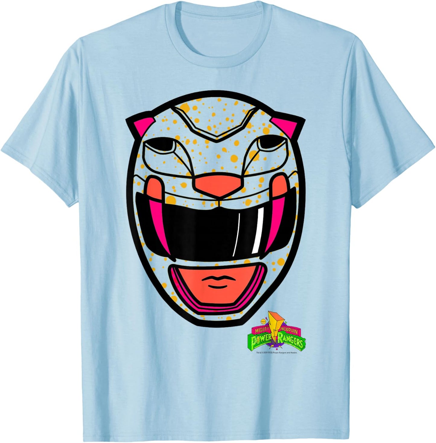 Power Rangers Yellow Ranger Retro Print Big Face T-Shirt - T-Shirt | Light Blue