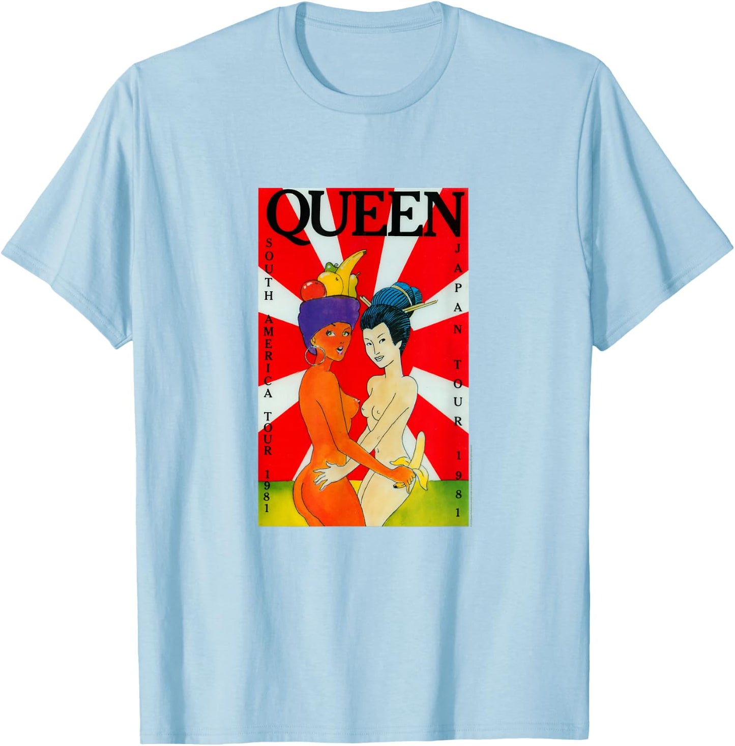 Queen Official South America Japan Tour 1981 T-Shirt - T-Shirt | Light Blue