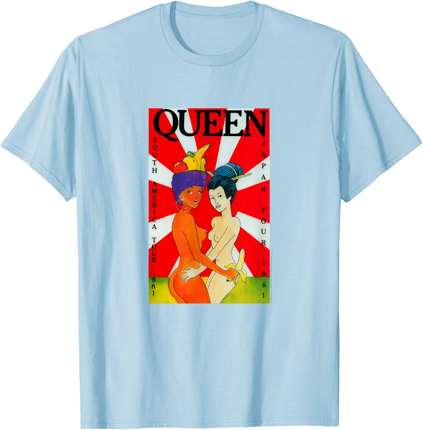 Queen Official South America Japan Tour 1981 T-Shirt - T-Shirt | Light Blue