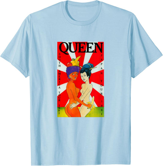 Queen Official South America Japan Tour 1981 T-Shirt - T-Shirt | Light Blue