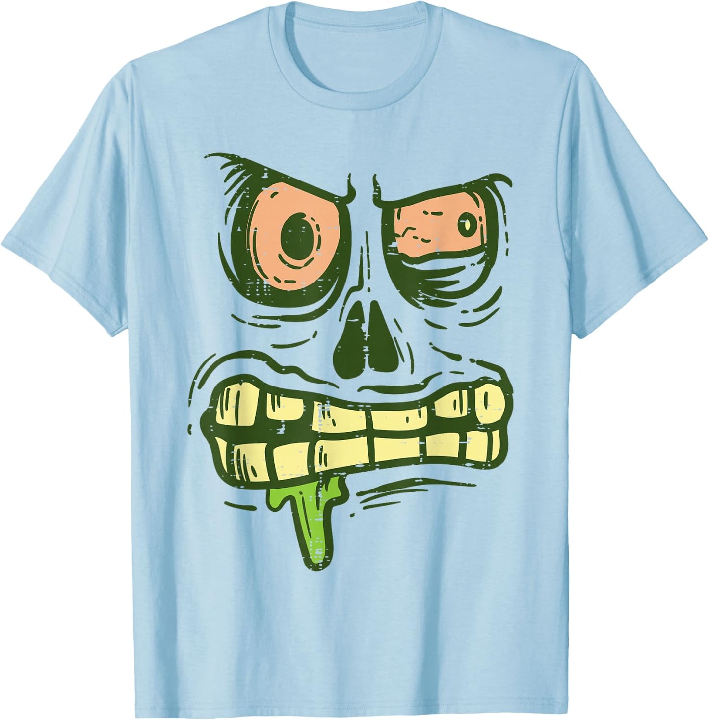 Green Zombie Monster Face Scary Spooky Halloween Boys Kids T-Shirt - T-Shirt | Light Blue