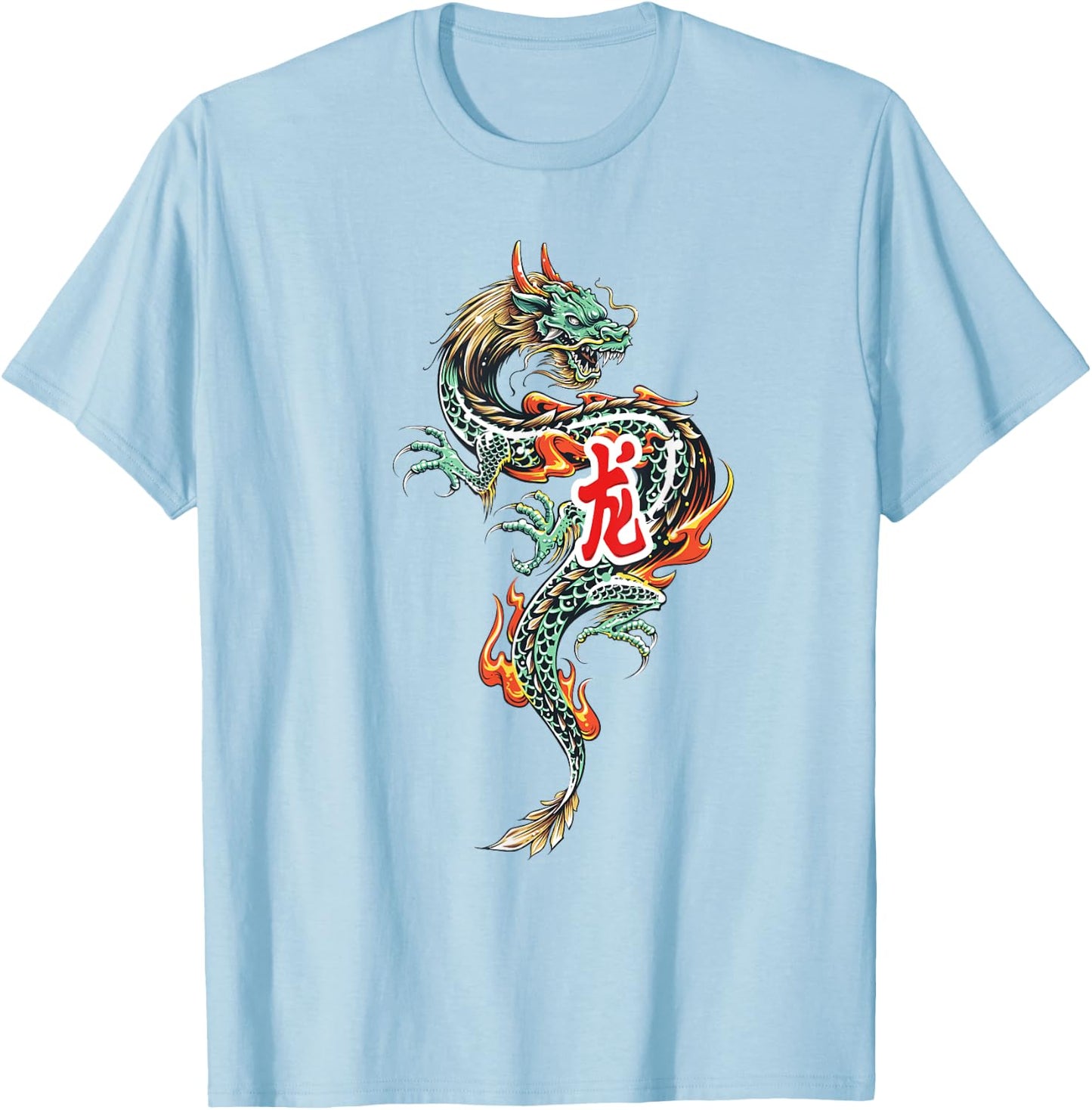 Tokyo Dragon Asian Neon retro 80’s Japanese Dragon Hawaiian T-Shirt - T-Shirt | Light Blue