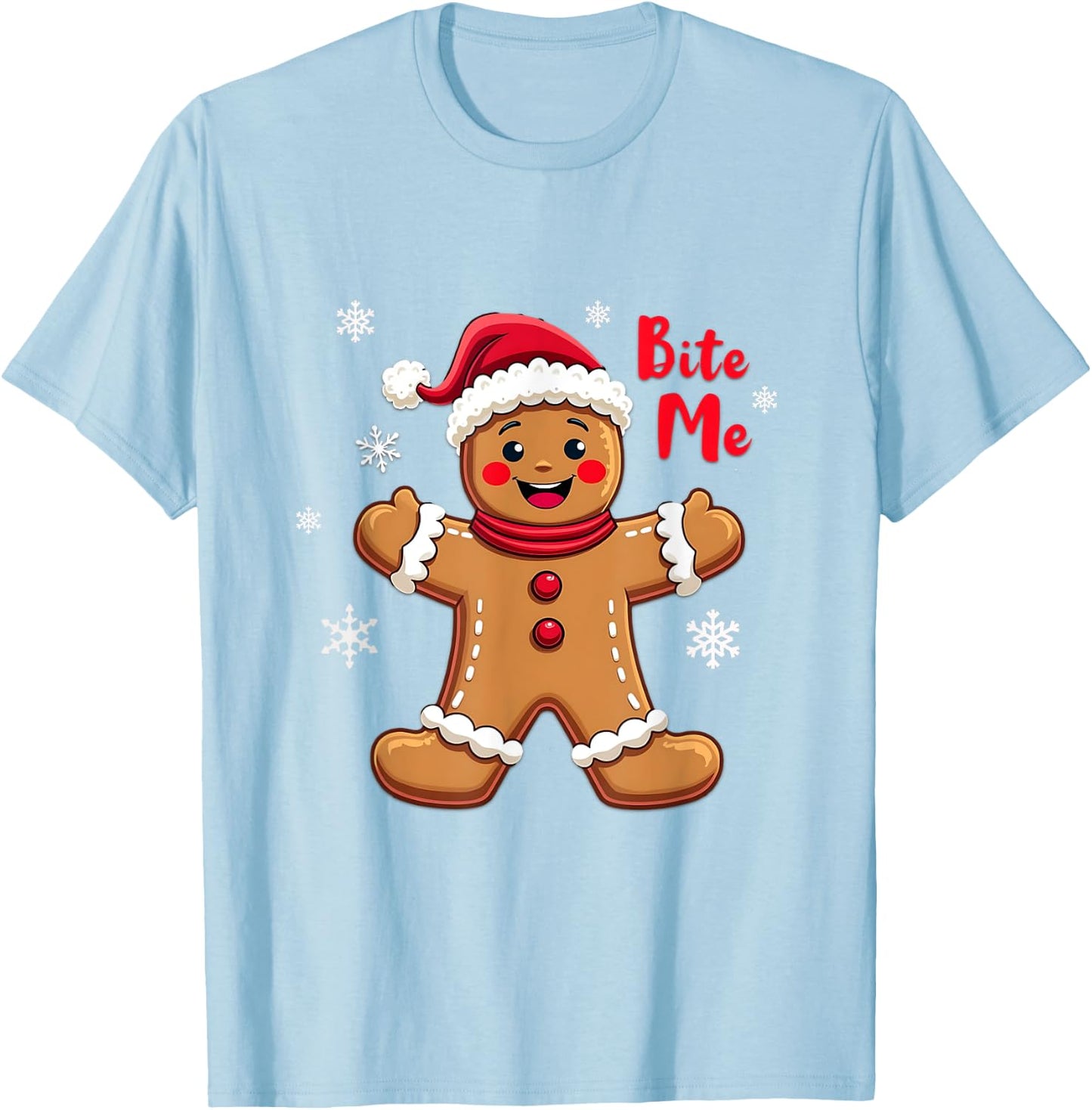 BITE ME Gingerbread Man Funny Sarcastic Christmas T-Shirt - T-Shirt | Light Blue