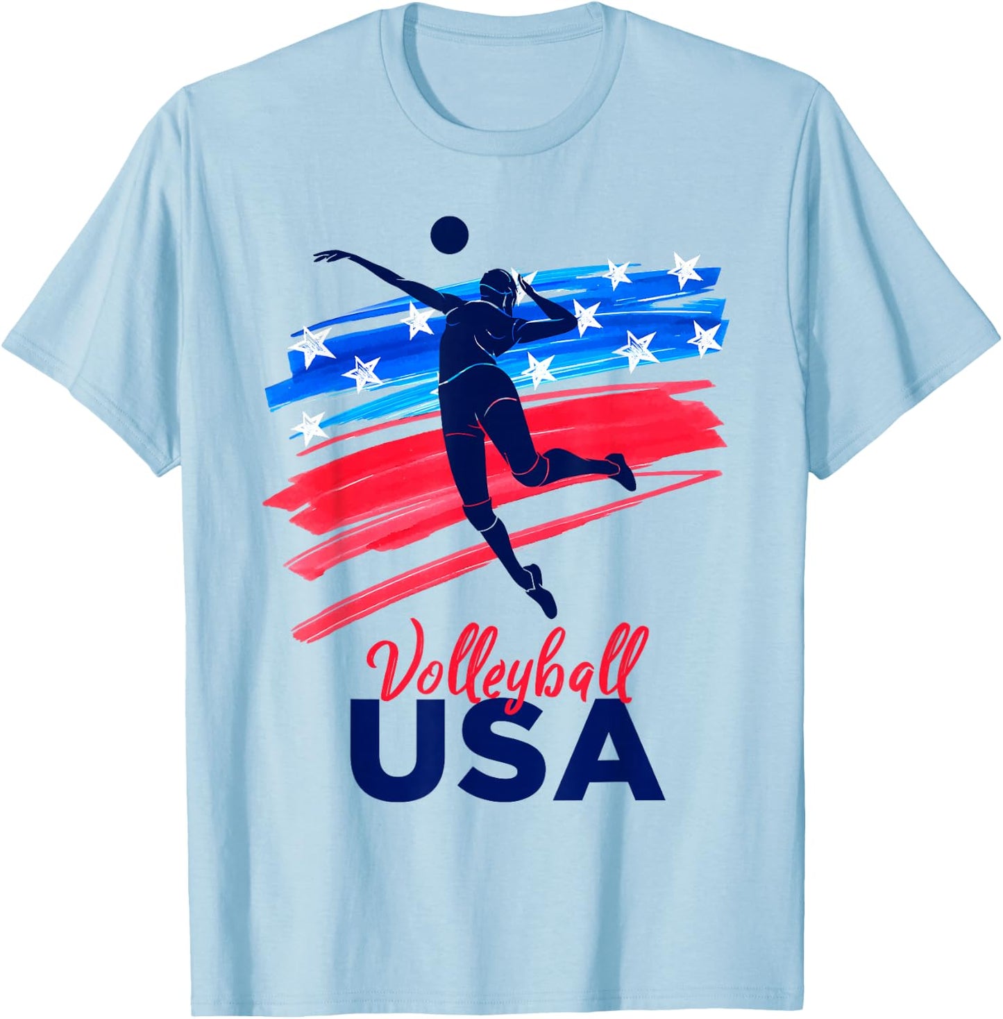 Volleyball USA Support The Team Shirt USA Flag T-Shirt - T-Shirt | Light Blue