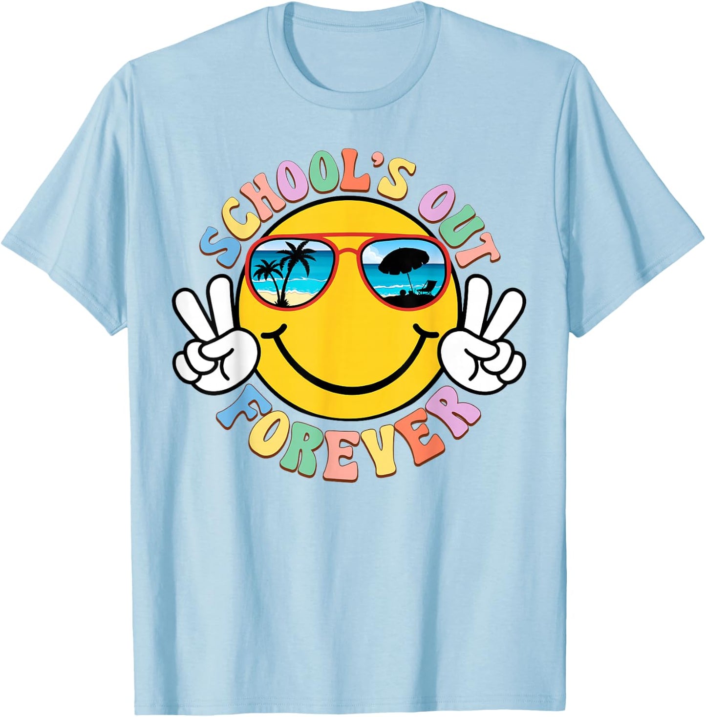 Retro Groovy School's Out Forever Retired Teacher Retirement T-Shirt - T-Shirt | Light Blue