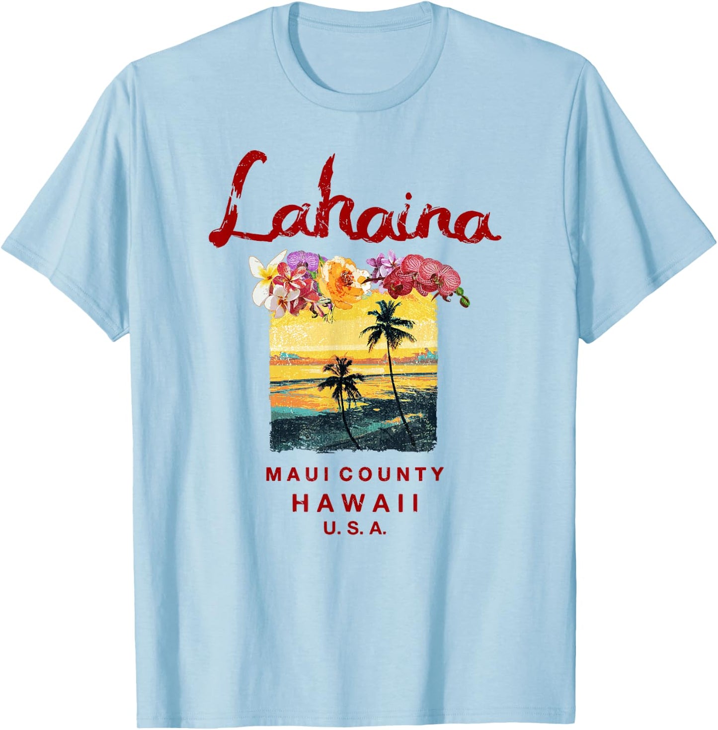Hawaii Lahaina Maui Vintage Hawaiian T-Shirt - T-Shirt | Light Blue