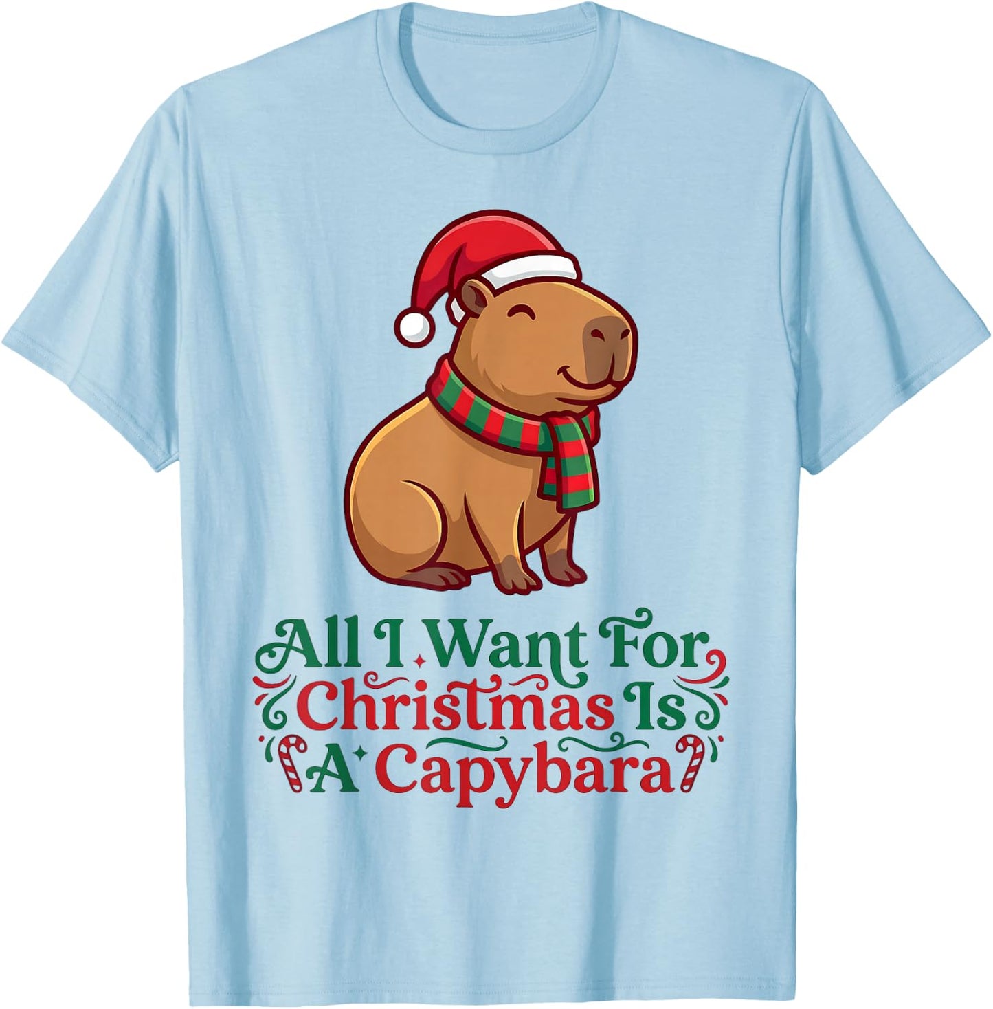 Christmas Capybara Ugly Sweater T-Shirt - T-Shirt | Light Blue