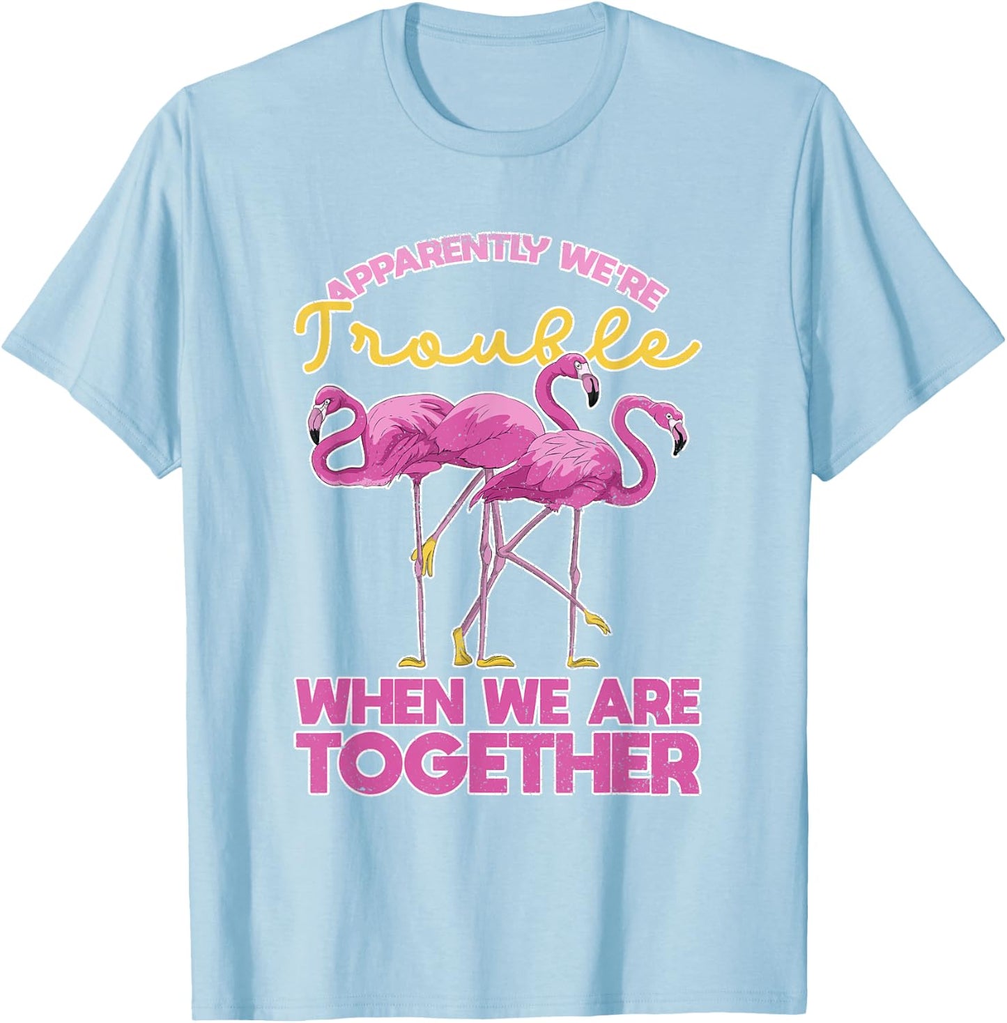 Apparently Were Trouble When We Are Together Funny Flamingo T-Shirt - T-Shirt | Light Blue