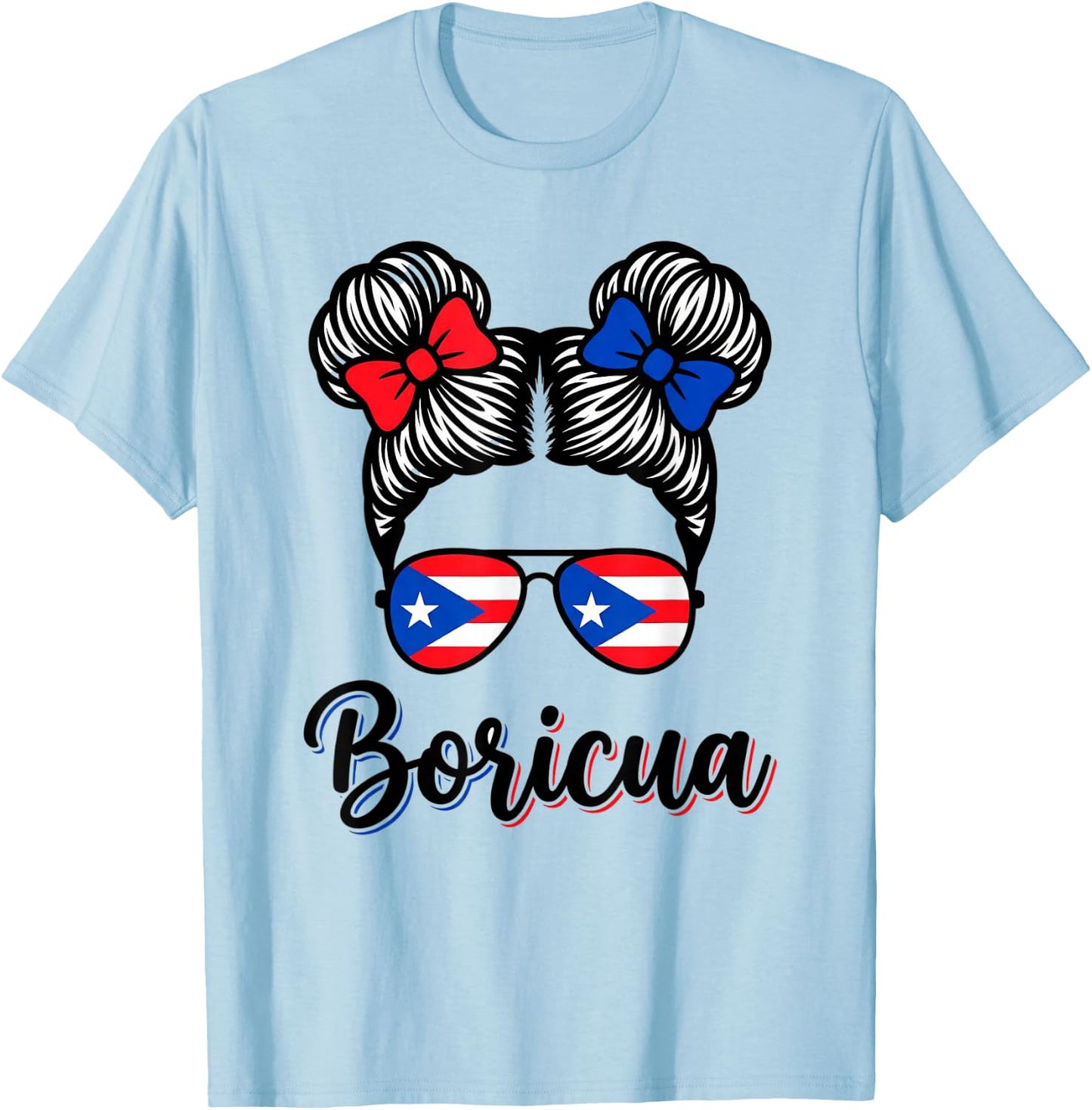 Puerto Rico Boricua Girl Retro Hair Sunglasses Souvenir T-Shirt - T-Shirt | Light Blue
