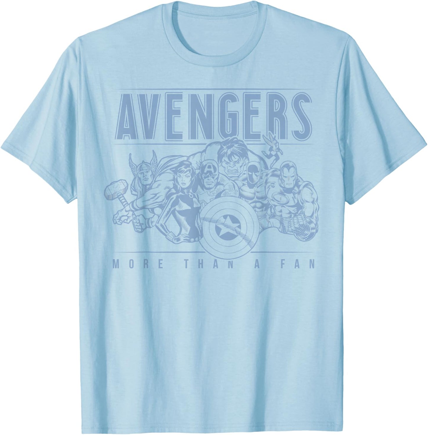 Marvel Avengers More Than A Fan Vintage Outline Small T-Shirt - T-Shirt | Light Blue