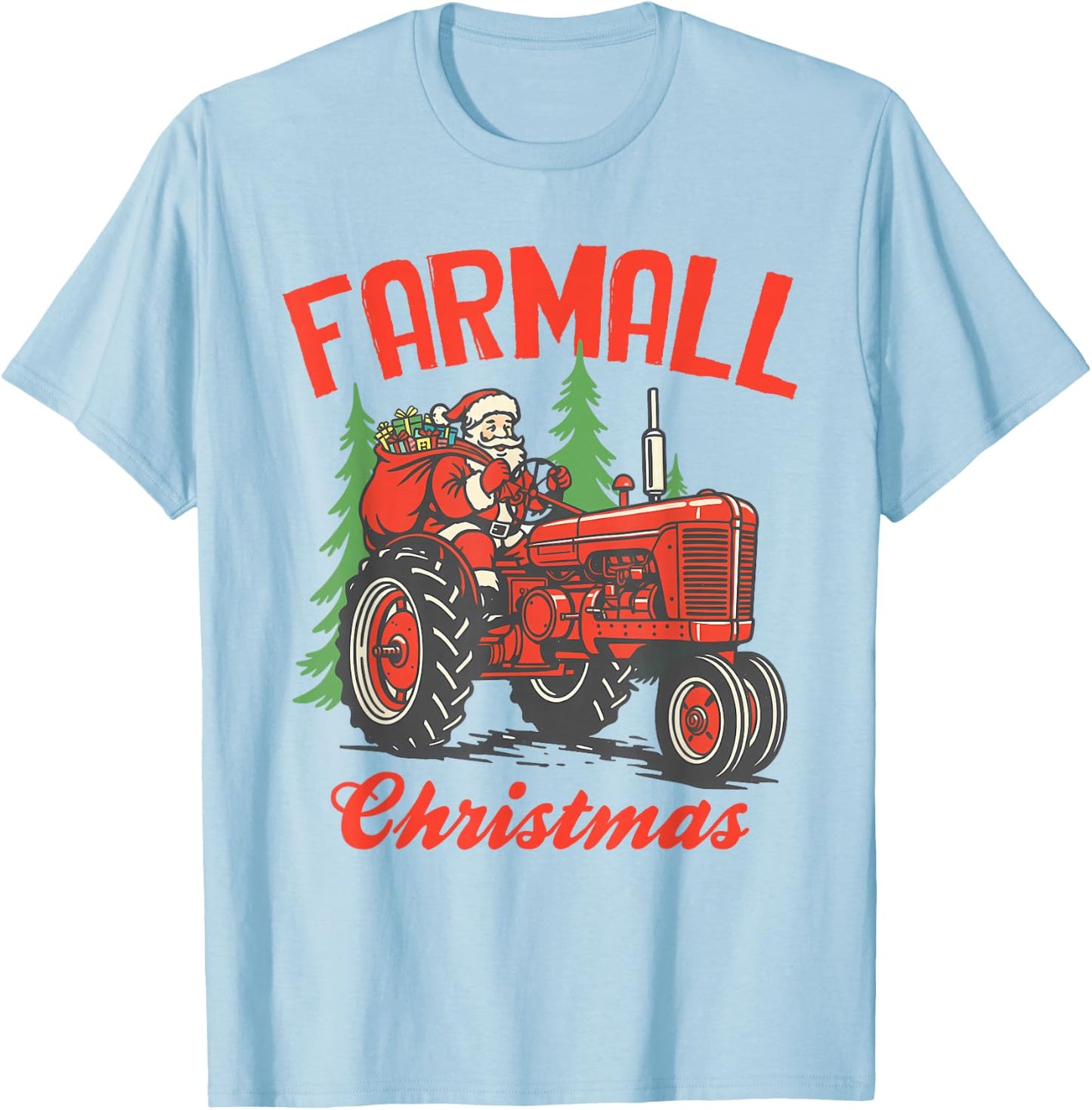 Christmas Xmas Santa On Tractor Farmer Farmall Christmas T-Shirt - T-Shirt | Light Blue