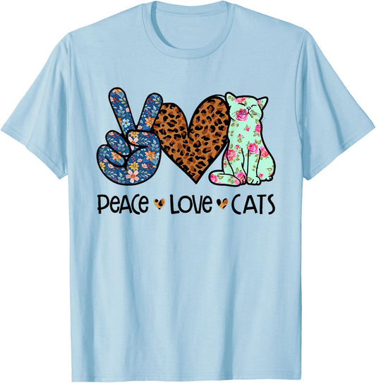 Peace Love Cats Kitty Cat lover Women Girls Kids T-Shirt - T-Shirt | Light Blue