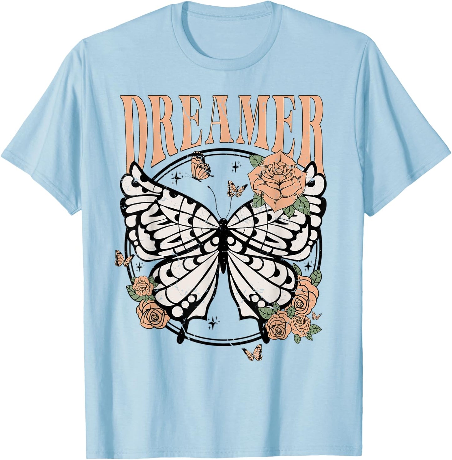 Vintage Retro Dreamer Butterfly 80's 90's Style Lover Gift T-Shirt - T-Shirt | Light Blue