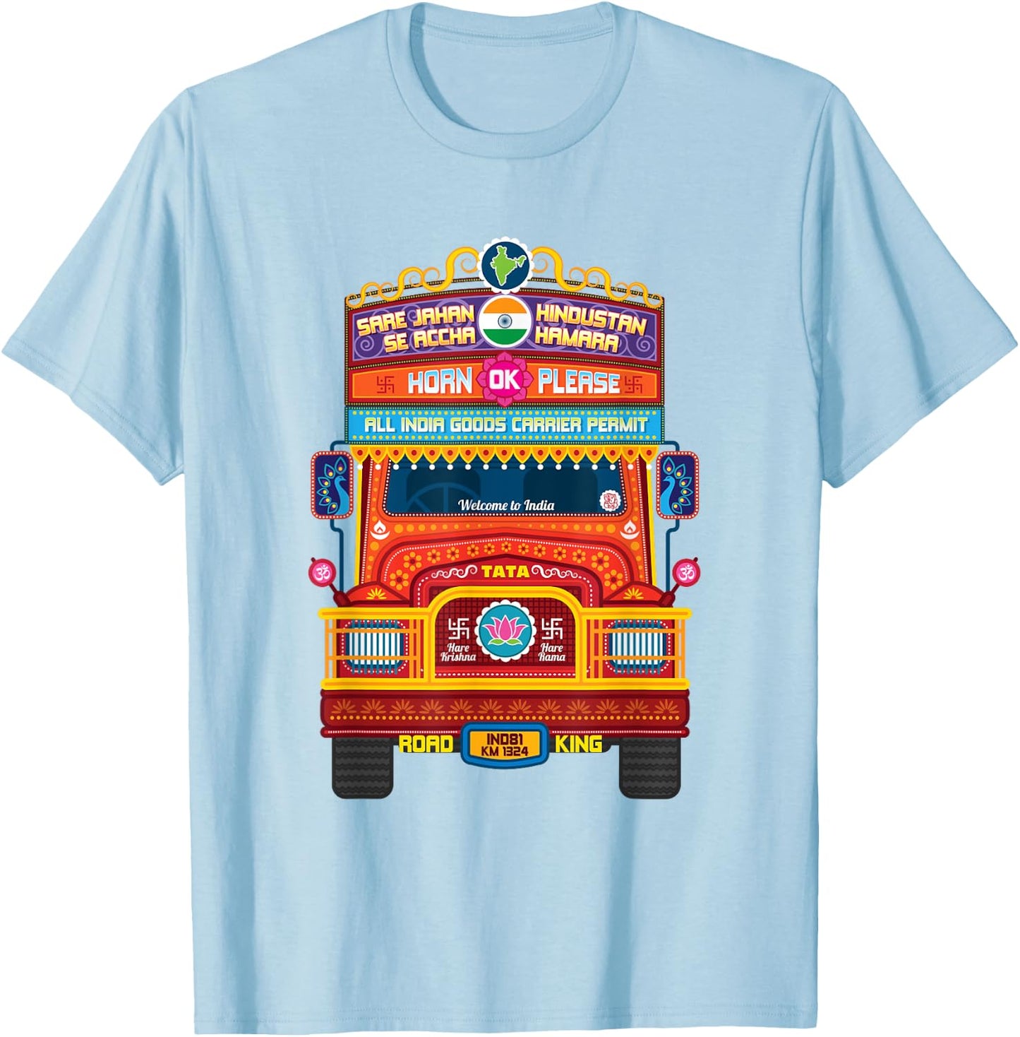 Traditional Indian Truck, South Asian, Horn Ok Please T-Shirt - T-Shirt | Light Blue