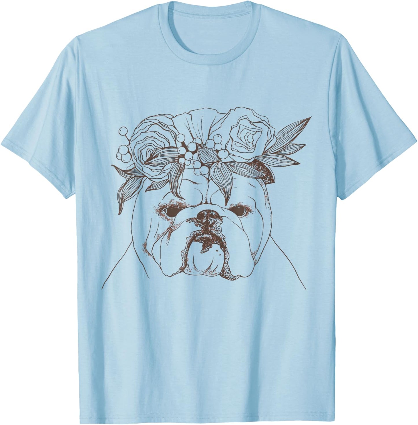 Flower Bouquet English British Bulldog Women Girls Kids T-Shirt - T-Shirt | Light Blue