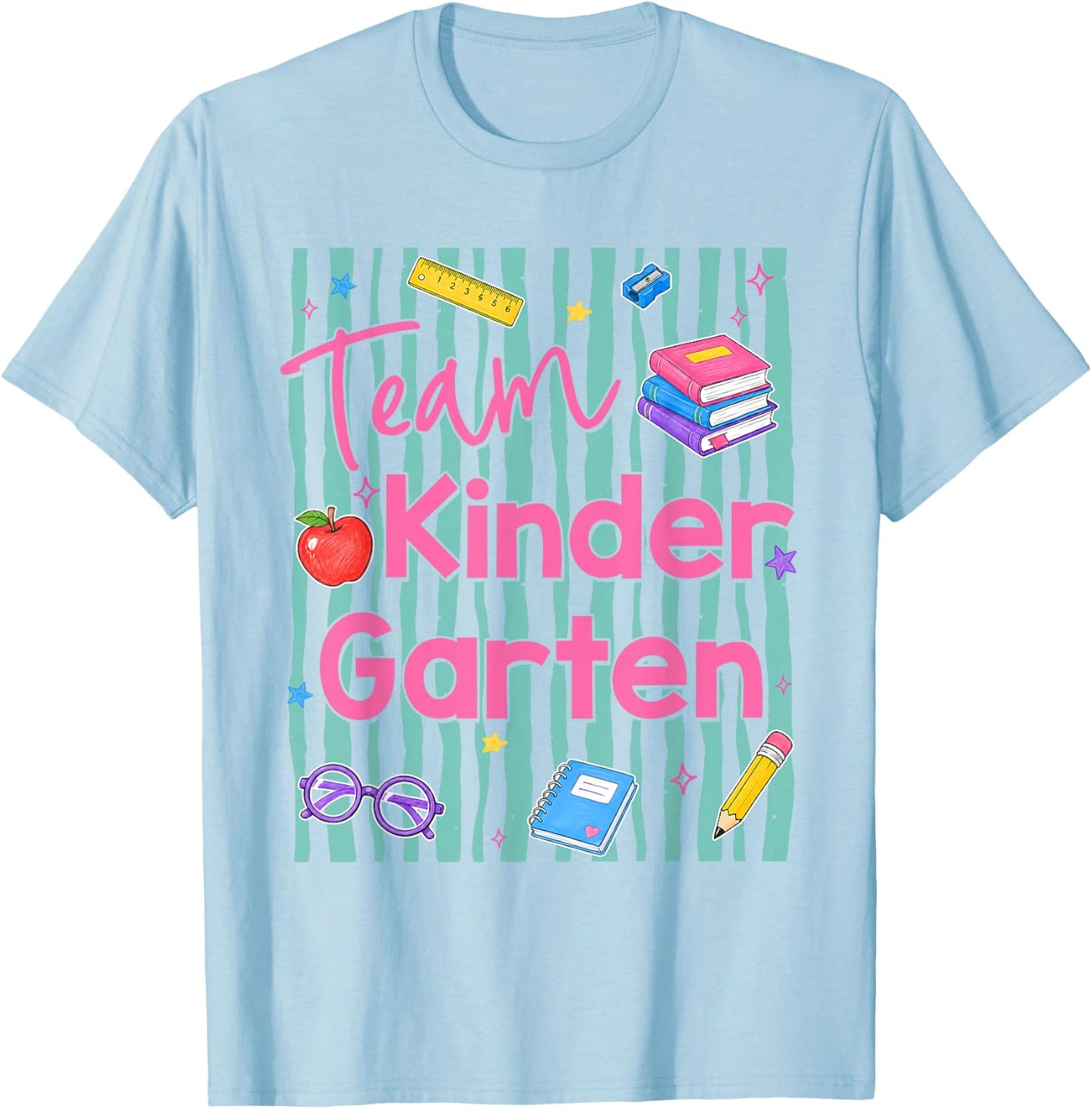 Preppy Team Kindergarten Back to School Teachers Students T-Shirt - T-Shirt | Light Blue