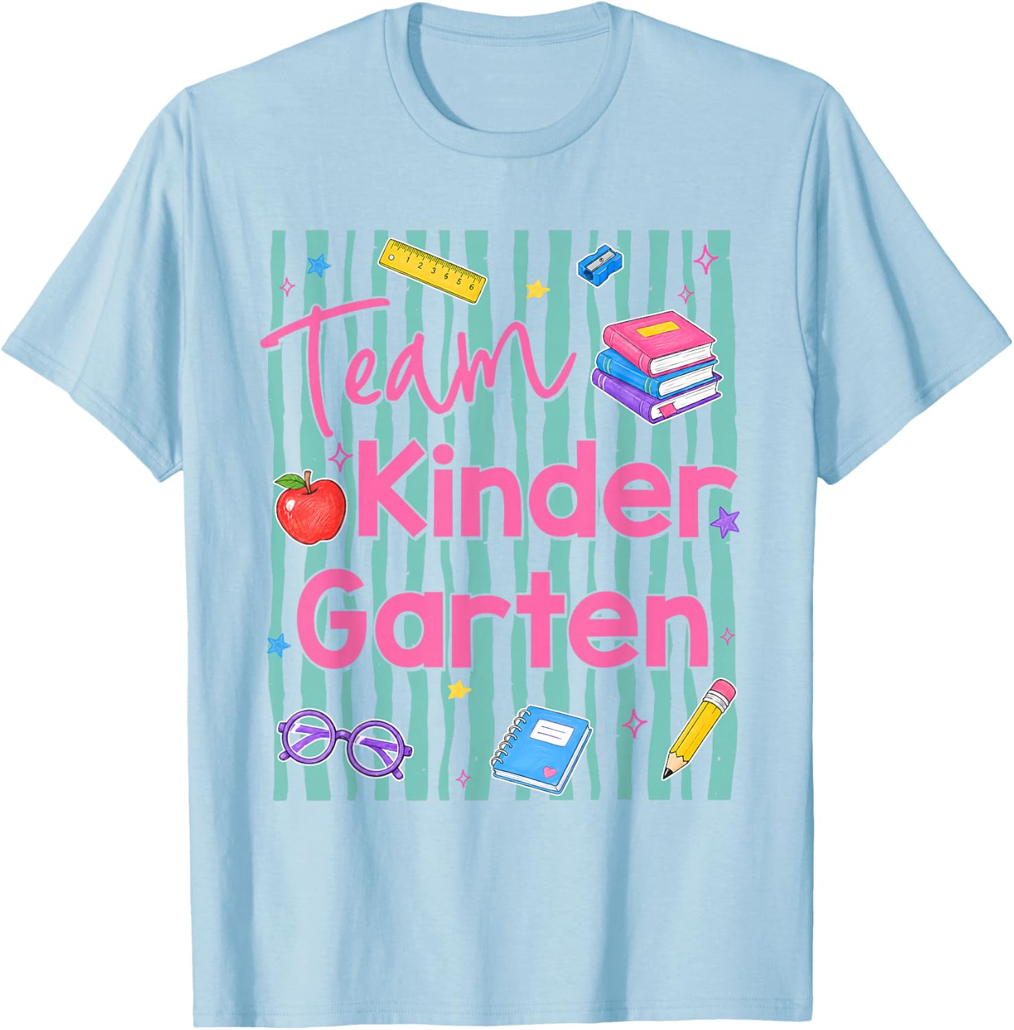 Preppy Team Kindergarten Back to School Teachers Students T-Shirt - T-Shirt | Light Blue