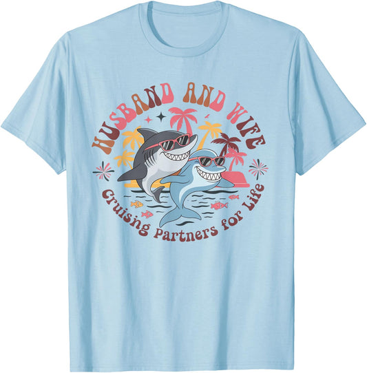 Cruising Ship Couple Partner Cruise Matching Vacation T-Shirt - T-Shirt | Light Blue
