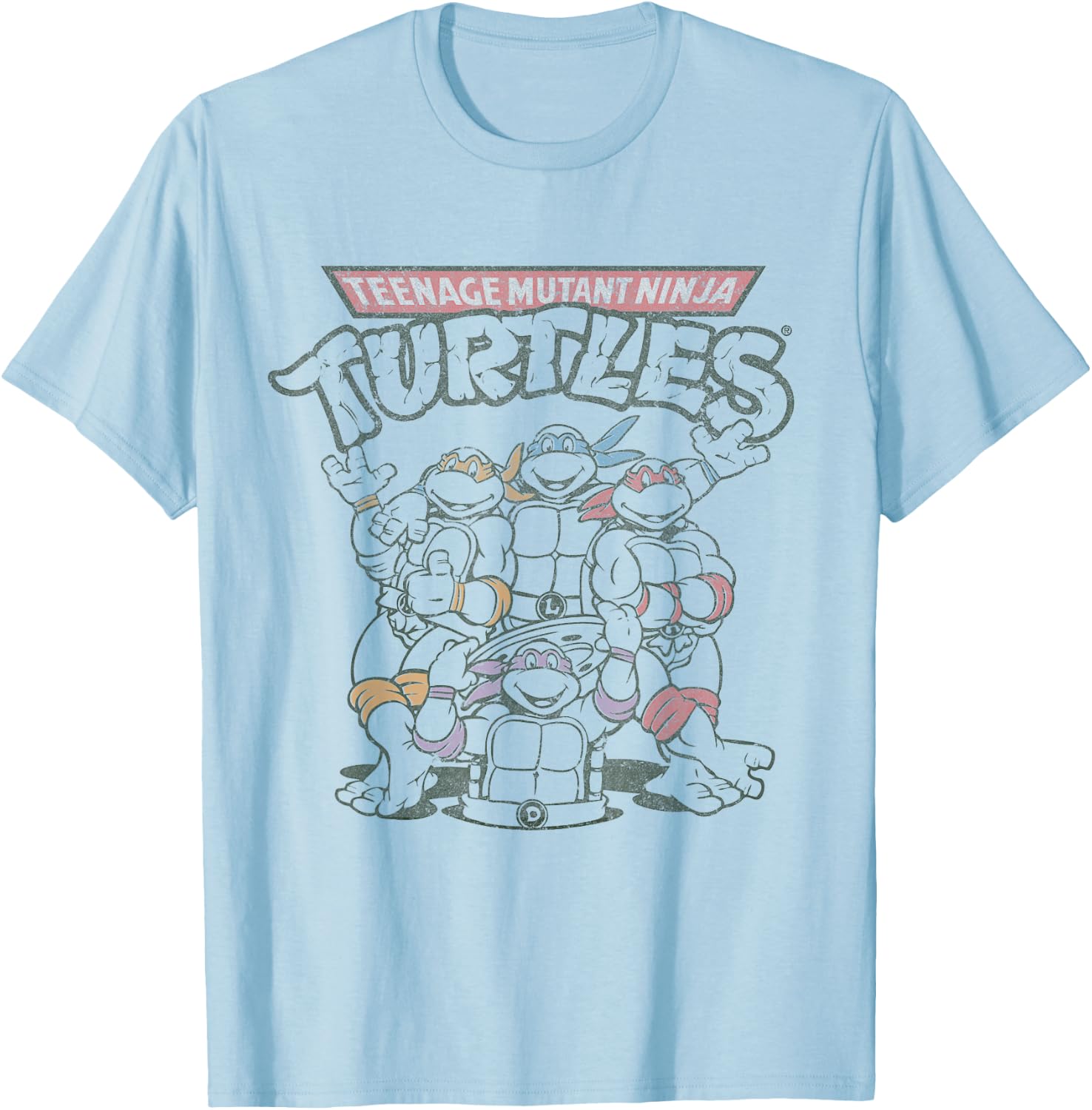Retro TMNT Group Limited Color T-Shirt - T-Shirt | Light Blue