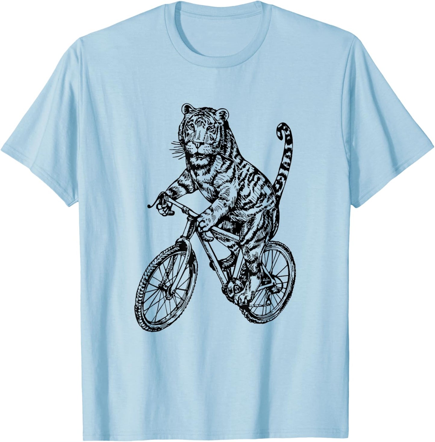 Tiger Cycling Bicycle Funny Biker Animal Biking Cool Bike T-Shirt - T-Shirt | Light Blue
