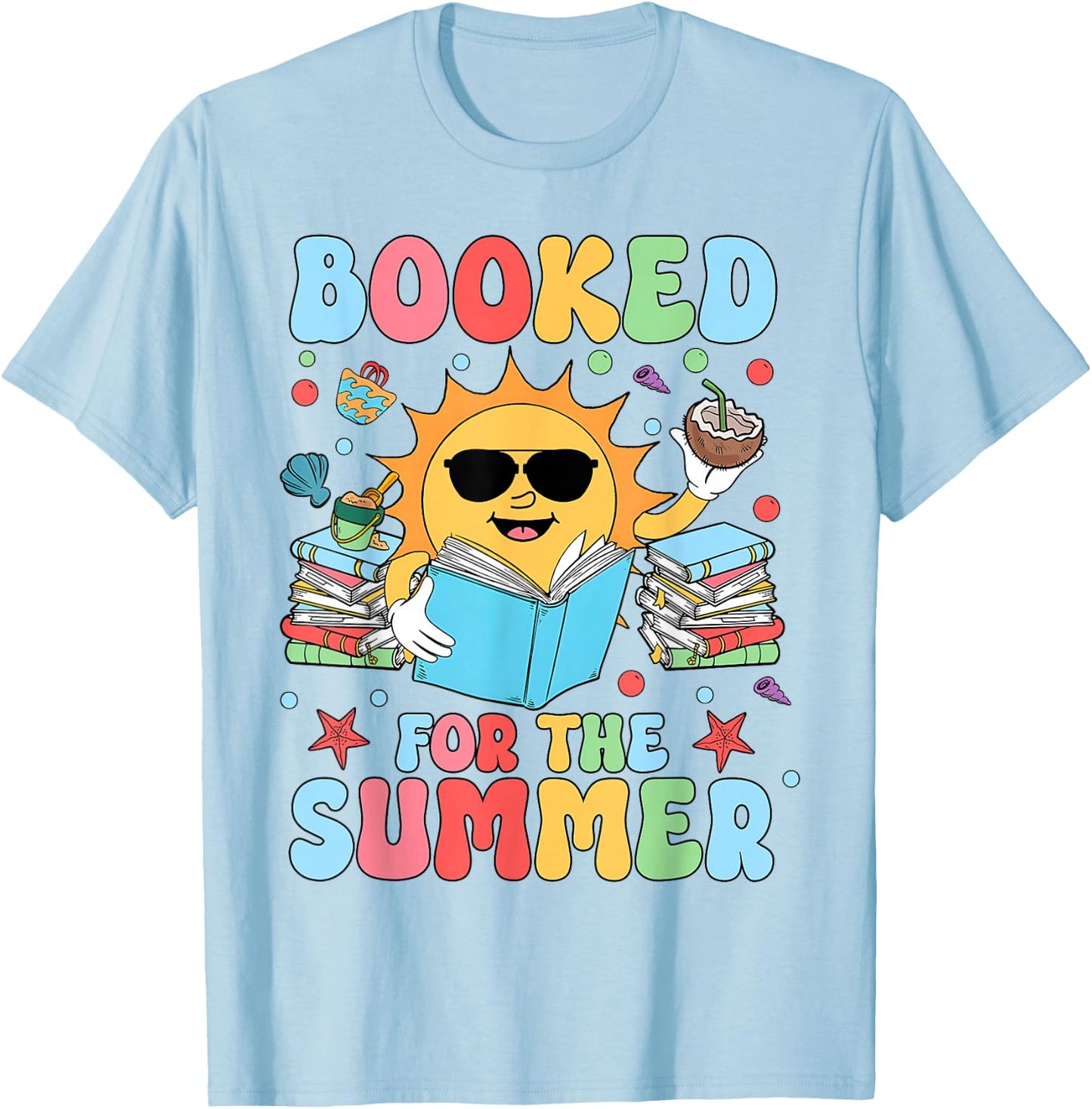 Groovy Booked For The Summer Sun Bookish Reading Librarian T-Shirt - T-Shirt | Light Blue