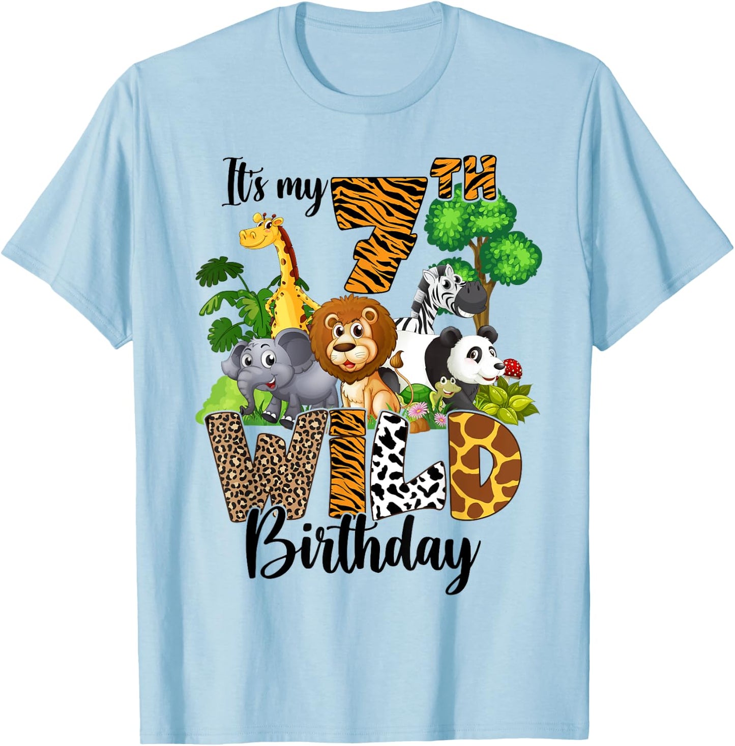 It's My 7th Birthday Zoo Theme Birthday Safari Jungle Animal T-Shirt - T-Shirt | Light Blue