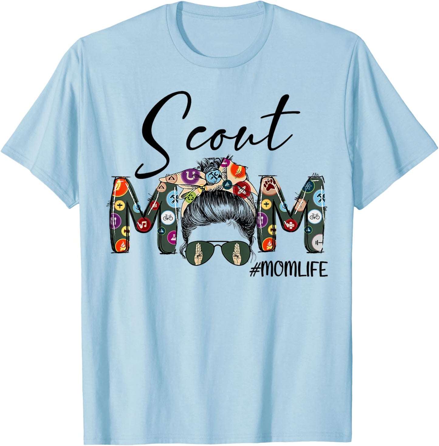 Scouting Scout Mom Life Messy Bun Hair Mother's Day T-Shirt - T-Shirt | Light Blue