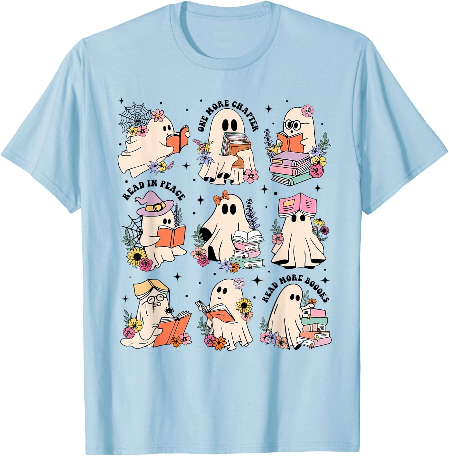 Teacher Halloween Ghost Book Reading Librarian Teacher Ghost T-Shirt - T-Shirt | Light Blue