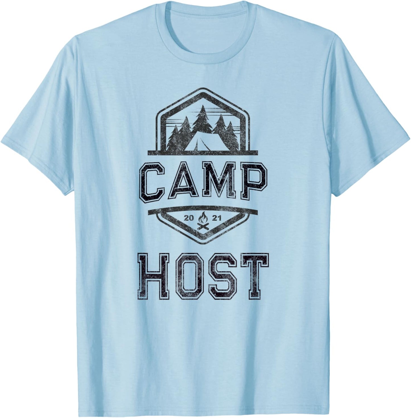 Vintage CAMP HOST Campground Staff Campsite Team Counselor T-Shirt - T-Shirt | Light Blue