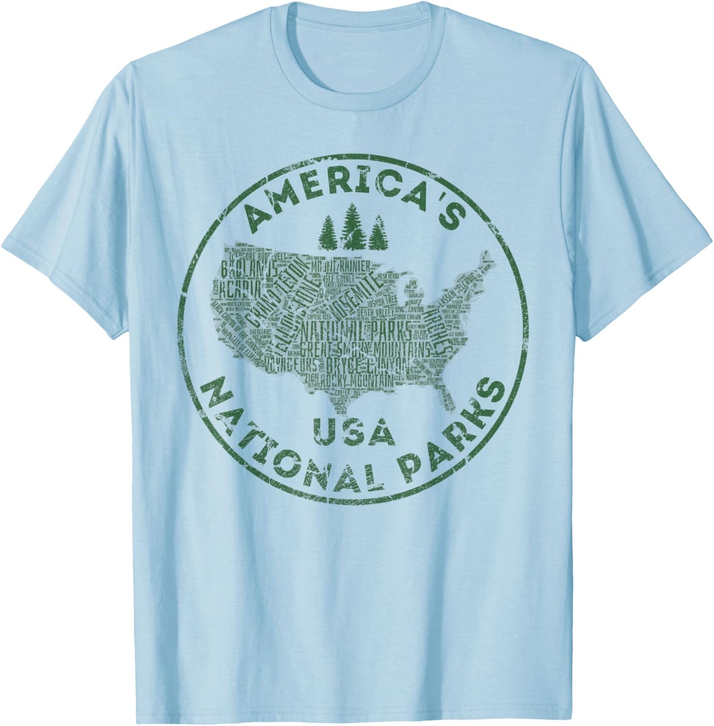 National Parks Map Hiking Travel Camping Outdoors Retro USA T-Shirt - T-Shirt | Light Blue
