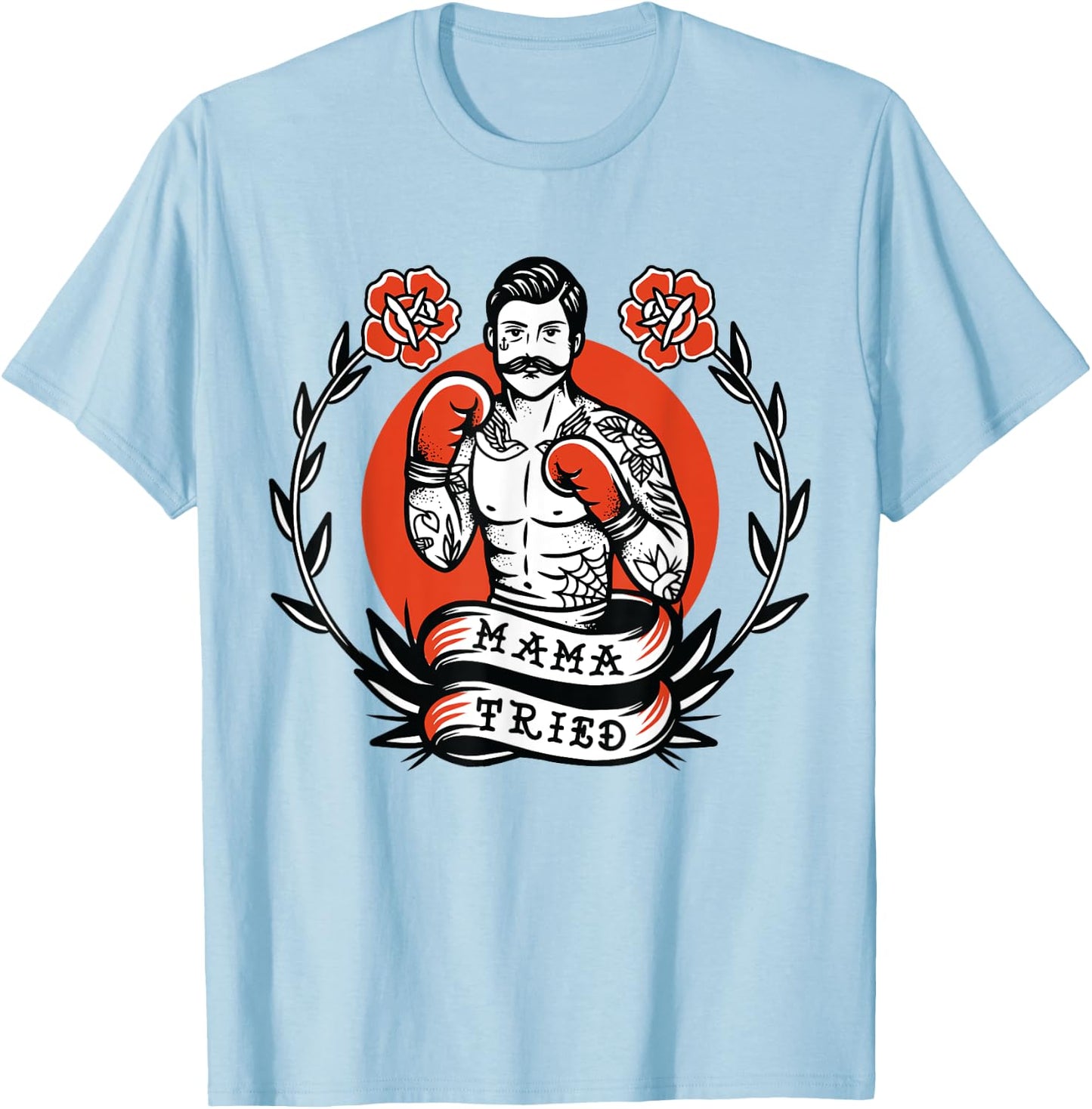 Boxer American Traditional Tattoo Old School Boxing Flash T-Shirt - T-Shirt | Light Blue