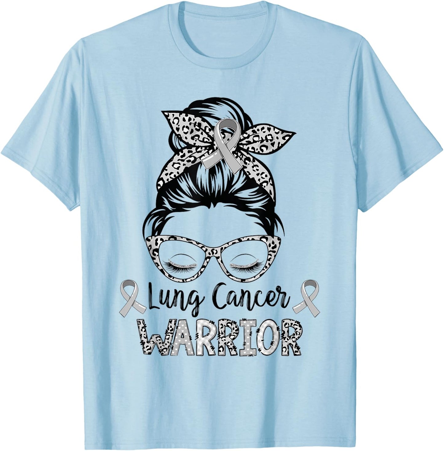 Lung Cancer Warrior Messy Bun Lung Warrior T-Shirt - T-Shirt | Light Blue