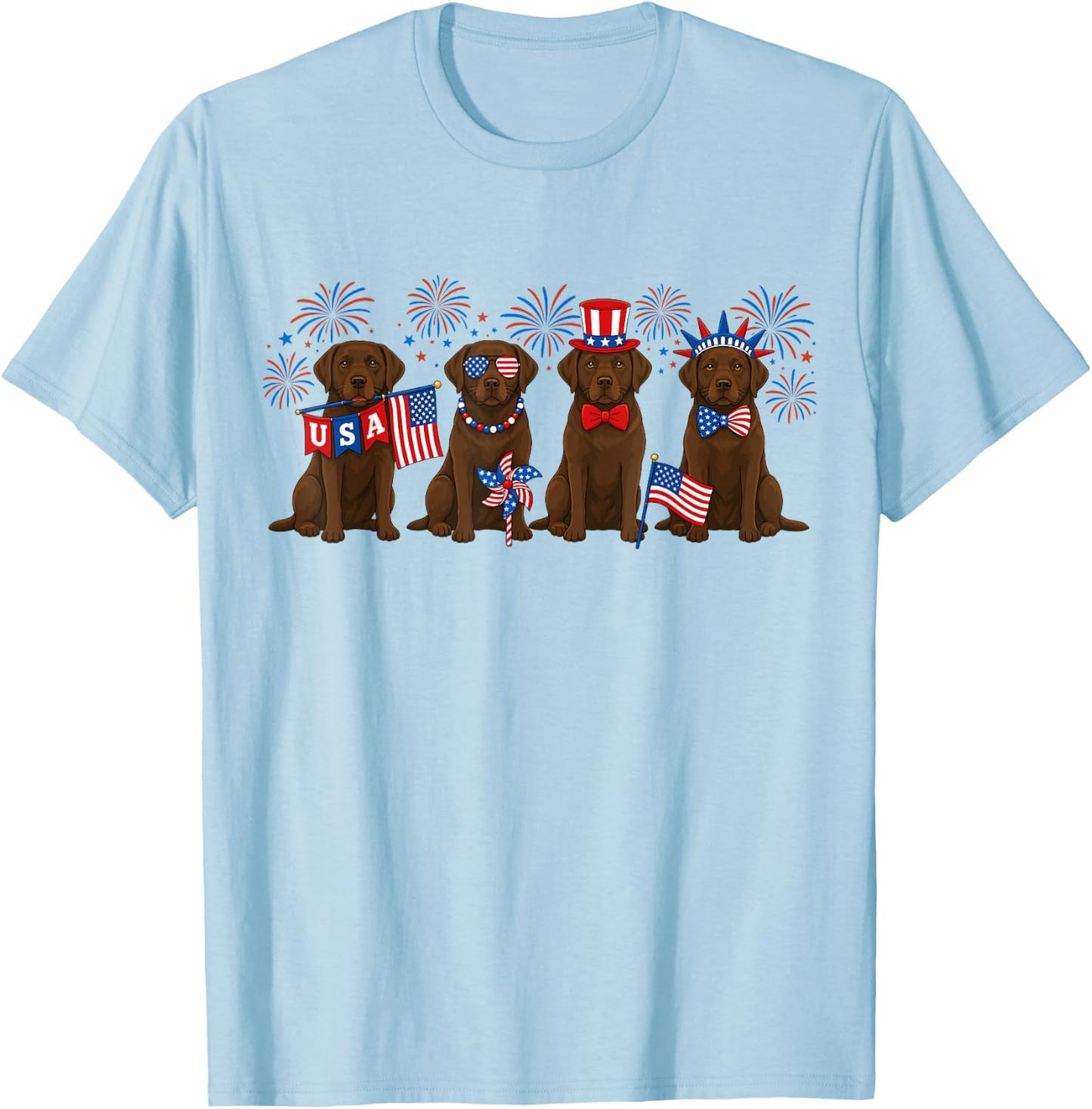 Patriotic 4th July Chocolate Lab Labrador American Flag Men T-Shirt - T-Shirt | Light Blue