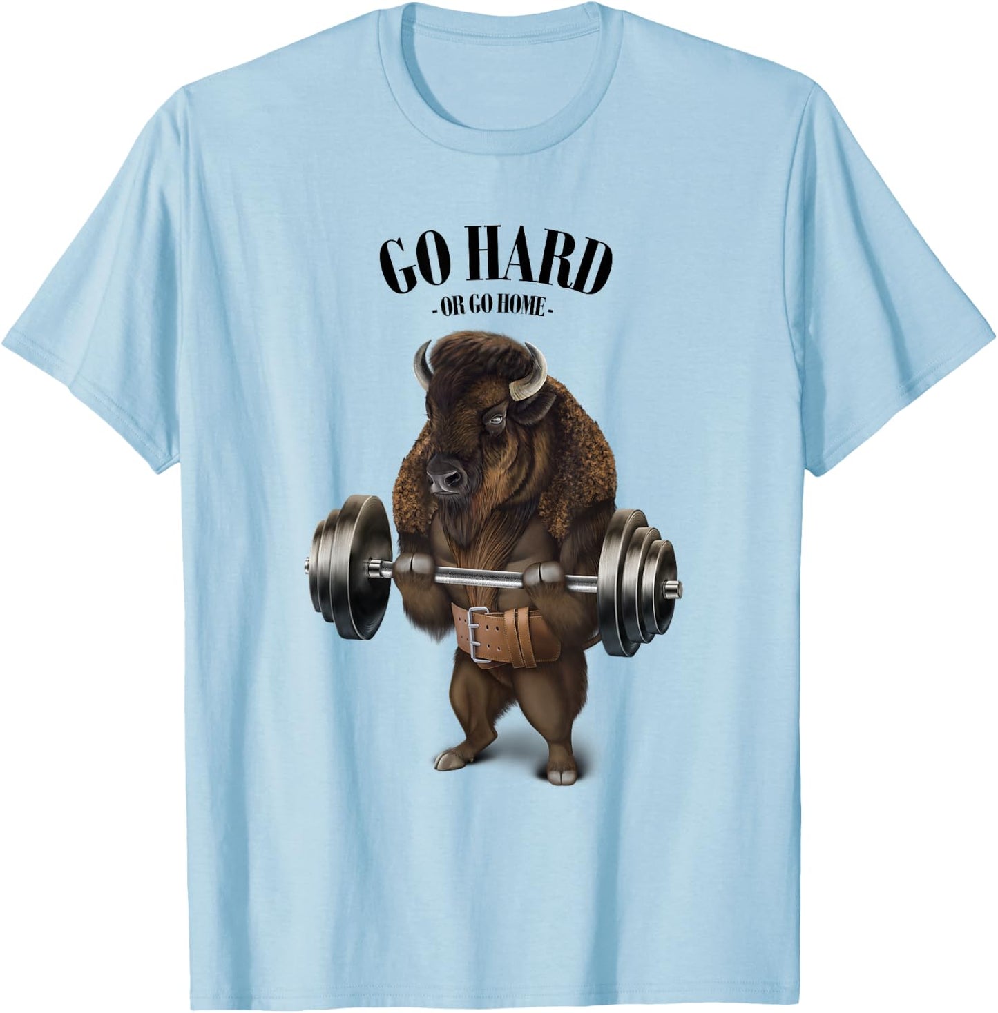 Bison Buffalo Bull Weightlifting in Fitness Gym T-Shirt - T-Shirt | Light Blue