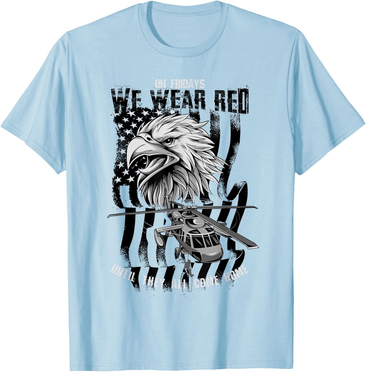 Red Friday Military Remember Everyone Deployed Eagle Flag T-Shirt - T-Shirt | Light Blue
